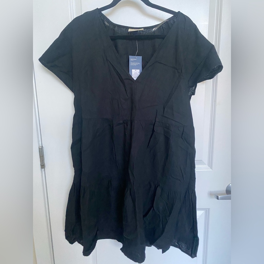 Universal Thread Black Tiered Linen-Blend Dress | Size XL